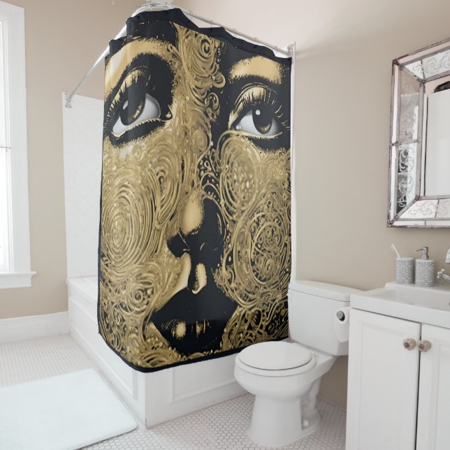 Womens Face Gold Modern Shower Curtain (In Situ)
