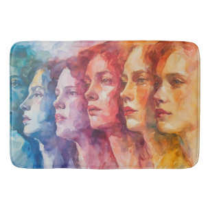 Women's Faces - Watercolor Painting Bath Mat