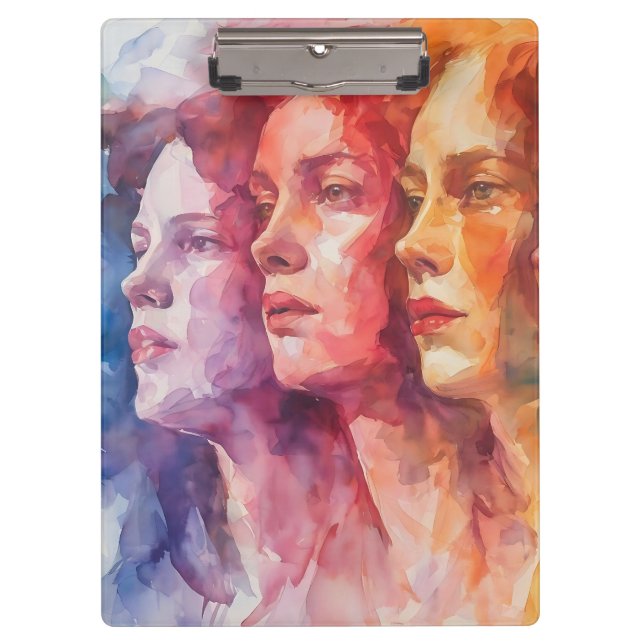 Women's Faces - Watercolor Painting Clipboard (Front)