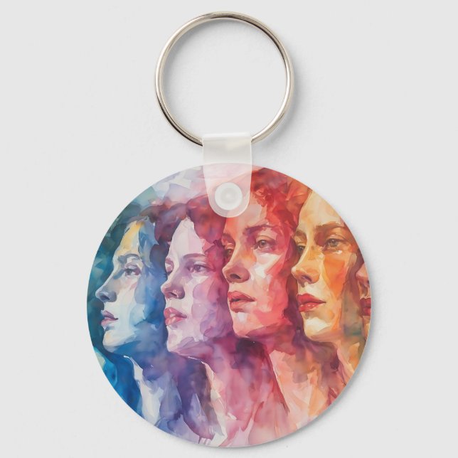 Women's Faces - Watercolor Painting Keychain (Front)