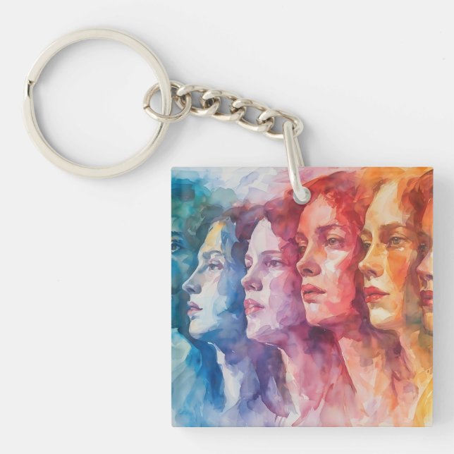 Women's Faces - Watercolor Painting Keychain (Front)