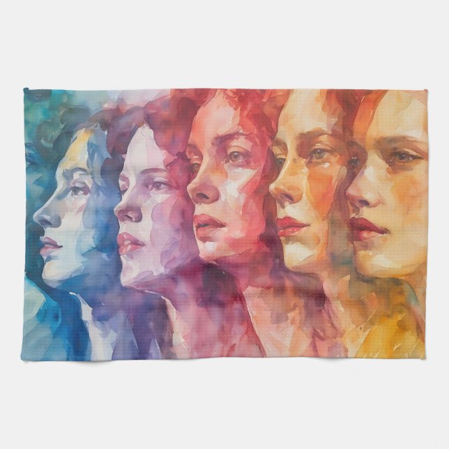 Women's Faces - Watercolor Painting Kitchen Towel (Horizontal)
