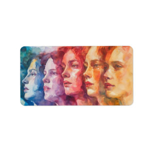 Women's Faces - Watercolor Painting Label