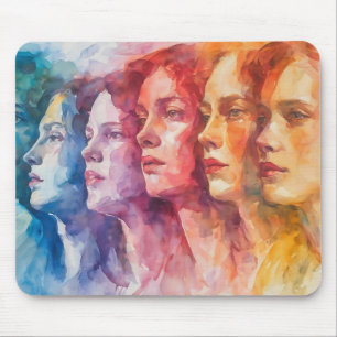 Women's Faces - Watercolor Painting Mouse Pad