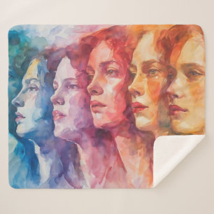 Women's Faces - Watercolor Painting Sherpa Blanket