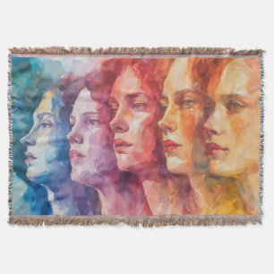 Women's Faces - Watercolor Painting Throw Blanket
