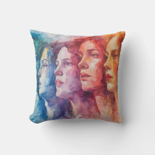 Women's Faces - Watercolor Painting Throw Pillow