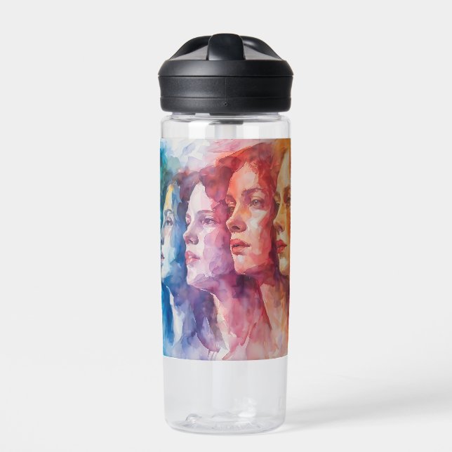 Women's Faces - Watercolor Painting Water Bottle (Front)