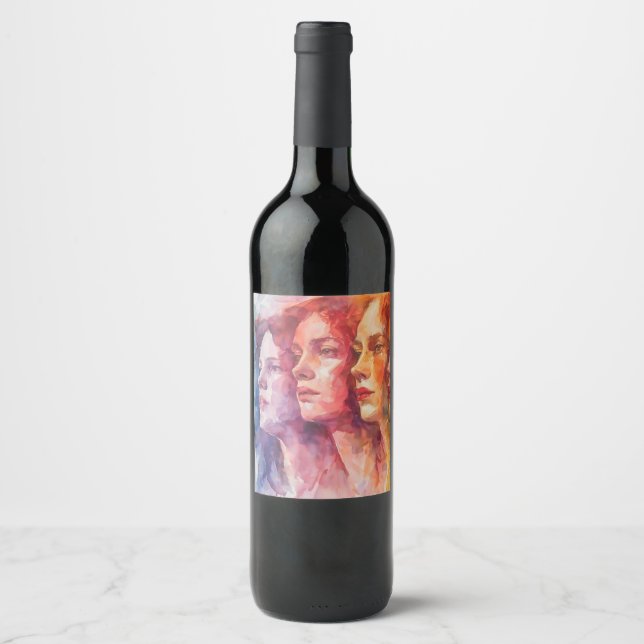 Women's Faces - Watercolor Painting Wine Label (Front)