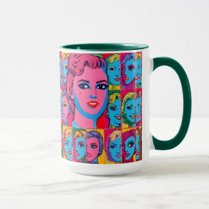 Women's Faces with Mugs & Stickers Illustration on