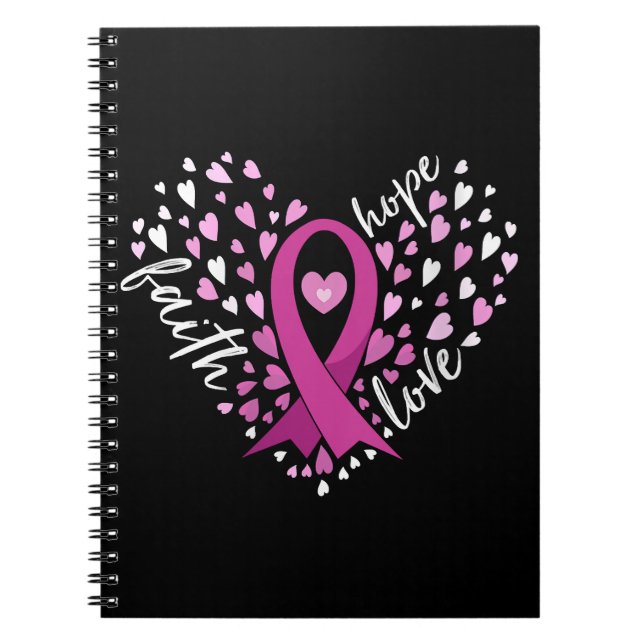 Womens Faith Hope Love Breast Cancer Awareness Pin Notebook (Front)