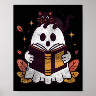 Womens Fall Autumn Book Ghost Reading Halloween Poster