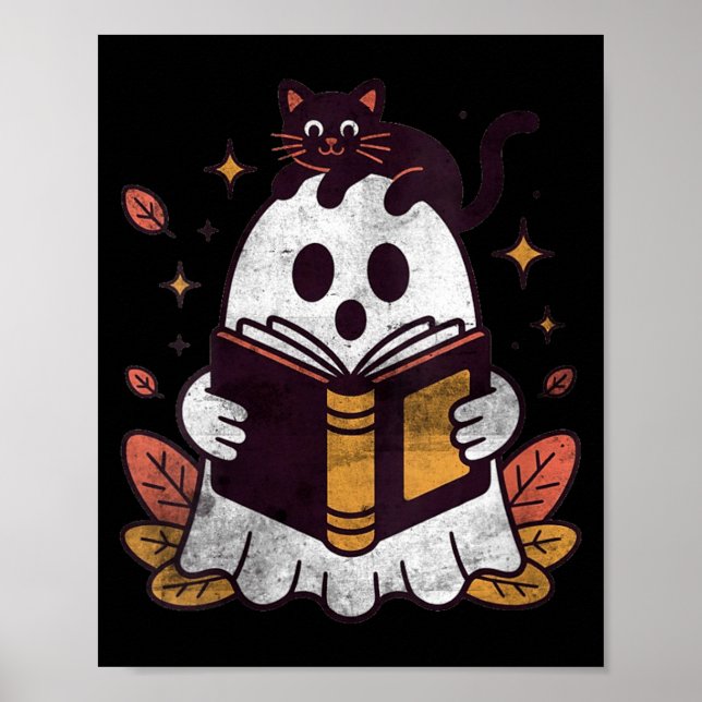 Womens Fall Autumn Book Ghost Reading Halloween Poster (Front)