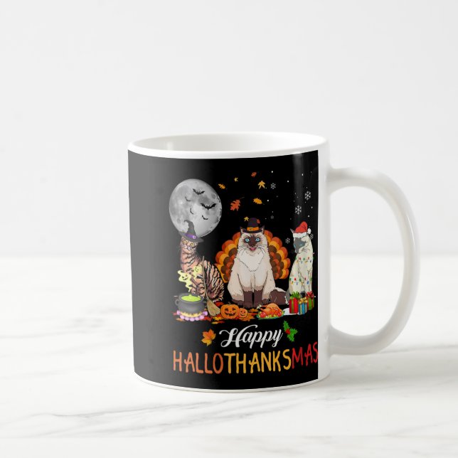 Womens Fall Autumn Cute Cat Halloween Thanksgiving Coffee Mug (Right)