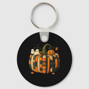 Womens Fall Book Pumpkin With Black Cat Reading Keychain