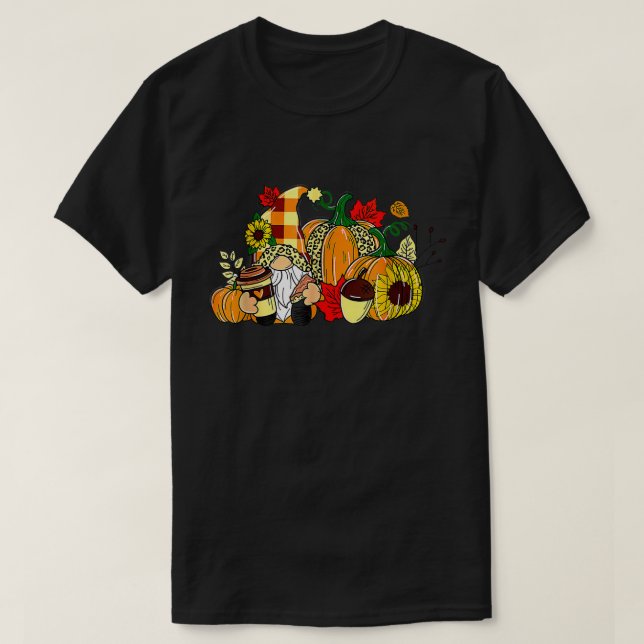 Womens Fall Lover Sunflower Coffee Gnomes Autumn P T-Shirt (Design Front)