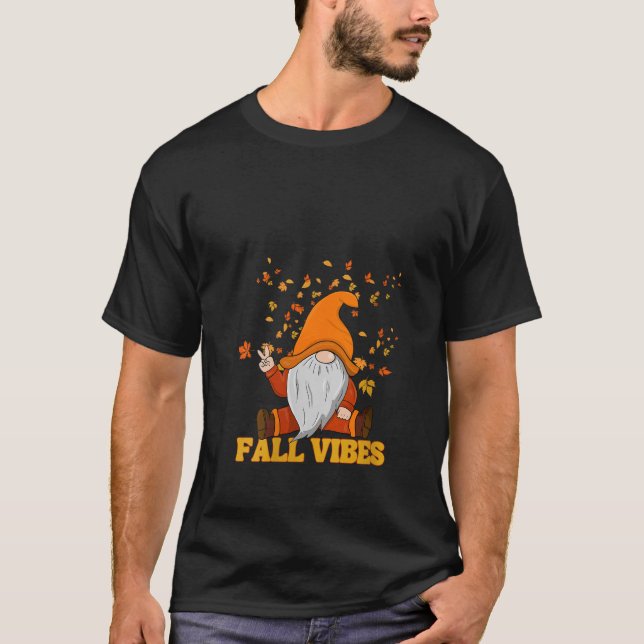 Womens Fall Vibes Gnome Peace Sign Leaves Hallowee T-Shirt (Front)