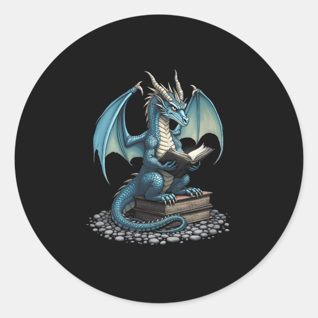 Womens Fantasy Dragon Reading Magical Book Lover H Classic Round Sticker (Front)