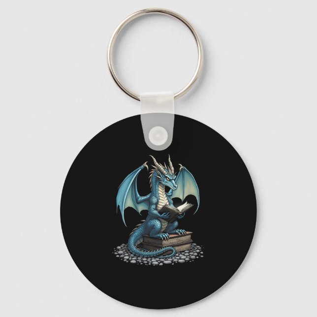 Womens Fantasy Dragon Reading Magical Book Lover H Keychain (Front)