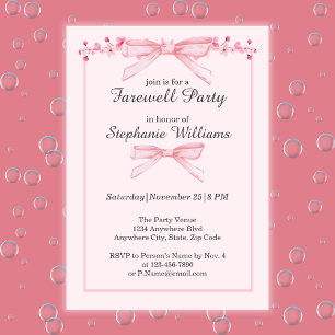 Women's Farewell Pink Bow Flowers Border Party Invitation