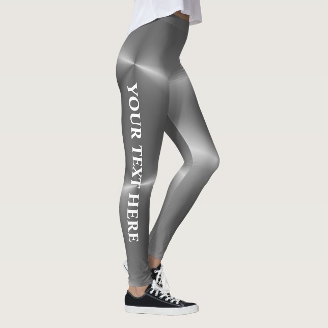 Womens Faux Silver Customizable Text Name Trendy Leggings (Right)