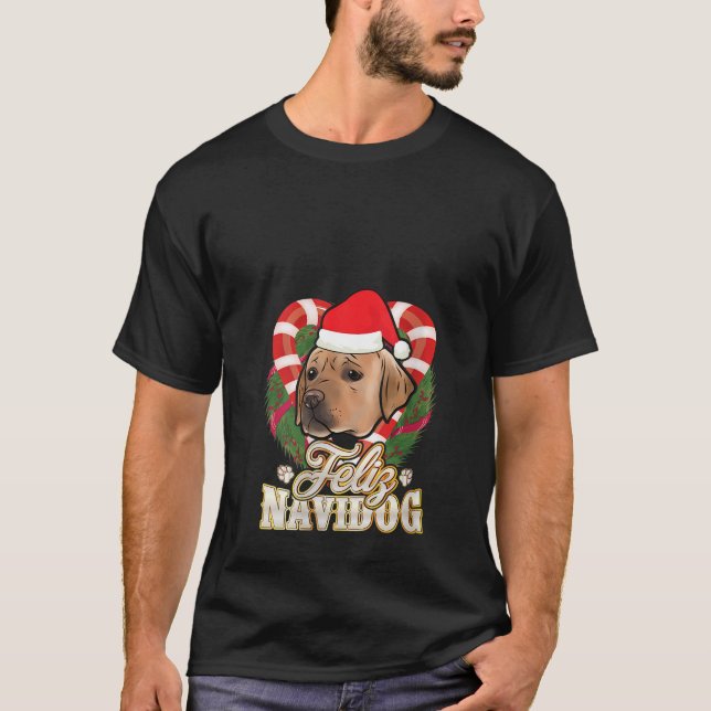 Womens Feliz Navidog Labrador With Santa Claus Hat T-Shirt (Front)