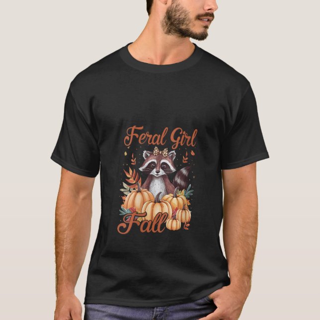 Womens Feral Girl Fall Raccoon Pumpkin Season Cozy T-Shirt (Front)