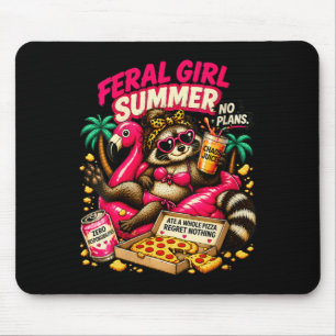 Womens Feral Girl Summer Raccoon Plans Funny Mouse Pad