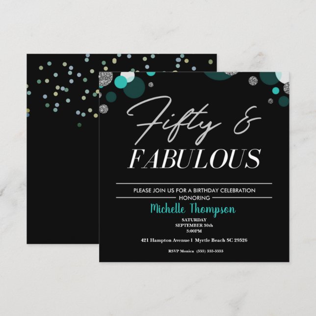 Women's Fifty and Fabulous Birthday Invitation (Front/Back)
