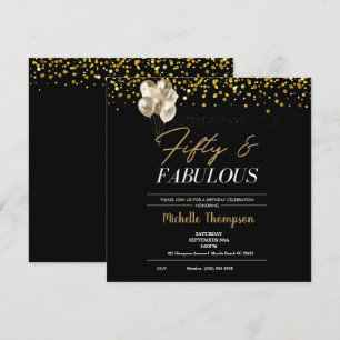 Women's Fifty and Fabulous Gold Birthday   Invitat Invitation