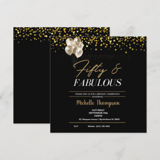 Women's Fifty and Fabulous Gold Birthday   Invitat Invitation