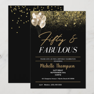 Women's Fifty and Fabulous Gold Birthday   Invitation
