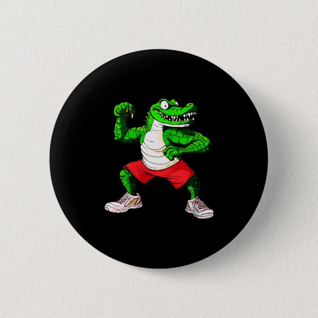Womens Fitness Crocodile V-neck  2 Inch Round Button (Front)