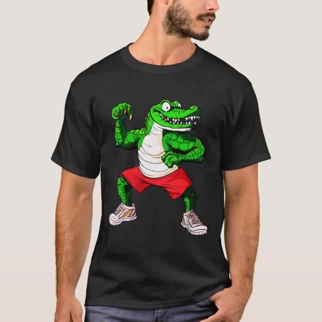 Womens Fitness Crocodile V-neck  T-Shirt (Front)