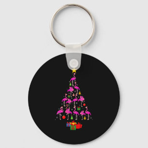 Womens Flamingo Christmas Tree Pajamas Santa Hat F Keychain