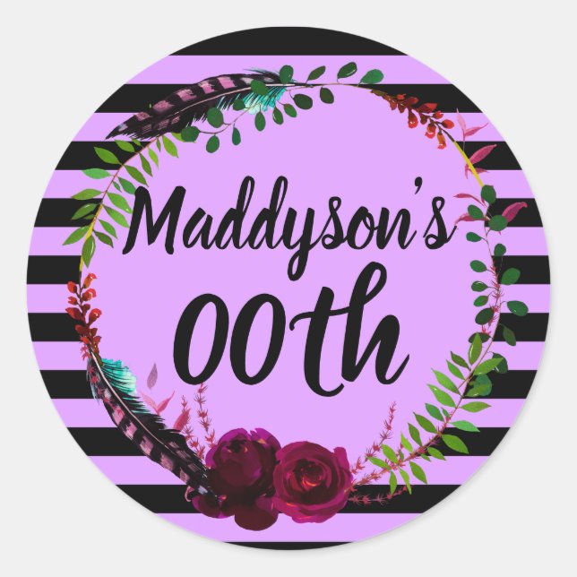 Women's Floral 18th 21st 30th 40th 50th 60th 70th Classic Round Sticker (Front)
