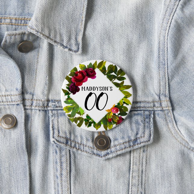 Women's Floral 80th 90th 91st 92nd 95th 98th 99th 3 Inch Round Button (In Situ)