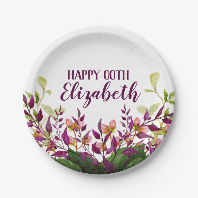 Women's Floral 80th 90th 91st 92nd 95th 98th 99th Paper Plate (Front)