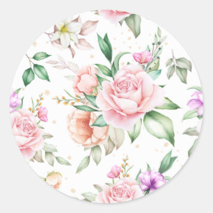 Women's Floral Abstract Vintage Watercolor Backgro Classic Round Sticker