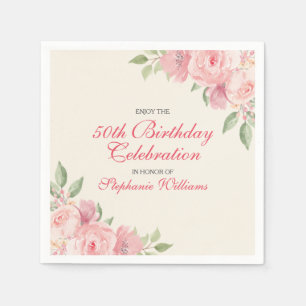 Women's Floral Elegant Rose 50th Birthday Party Napkin