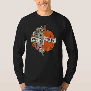 Women's Floral Pumpkin Happy Fall Yall Groovy Retr T-Shirt