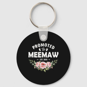 Womens Flower Promoted To Meemaw 2025  Keychain