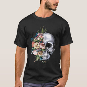Womens Flower Skull T-Shirt Sugar Roses For Men Wo