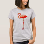 Women's Flowy Top: Pink Flamingo Watercolor T-Shirt<br><div class="desc">Women's Flowy Top: Pink Flamingo Watercolor Painting (heather grey)</div>