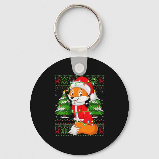Womens Fox Christmas Lights Santa Costume Ugly Xma Keychain (Front)
