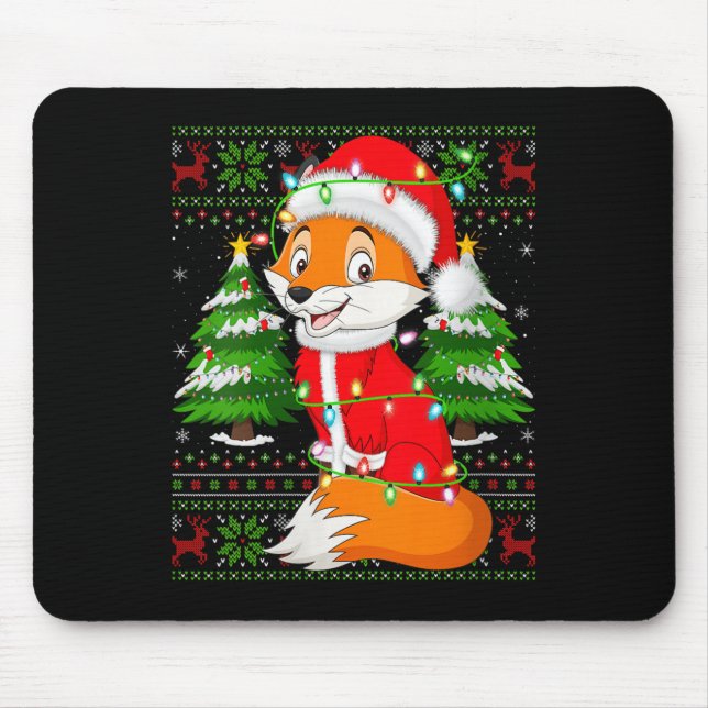 Womens Fox Christmas Lights Santa Costume Ugly Xma Mouse Pad (Front)