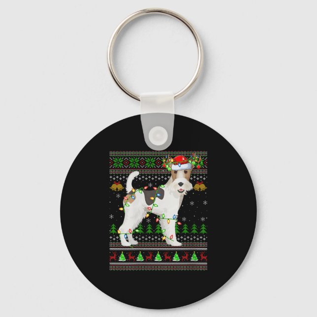 Womens Fox Terrier Dog Ugly Christmas Sweaters Hol Keychain (Front)