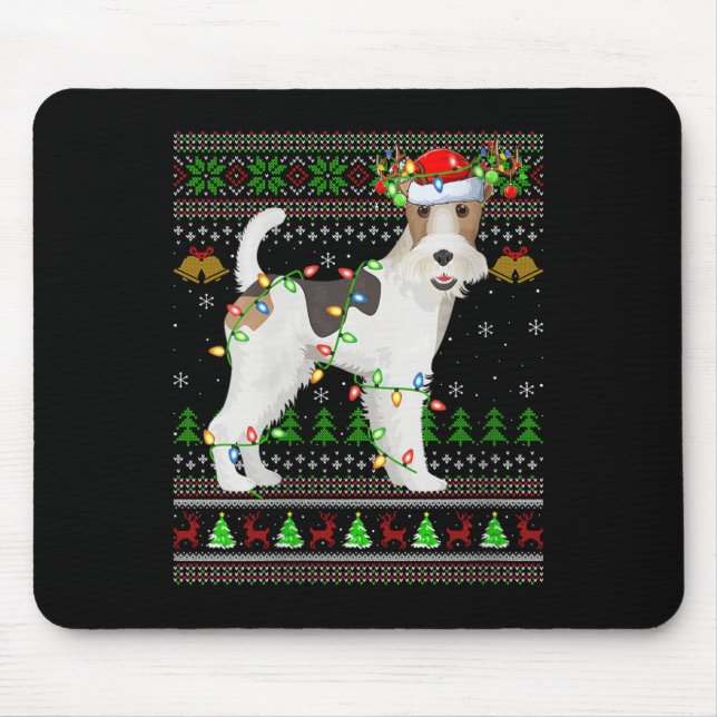 Womens Fox Terrier Dog Ugly Christmas Sweaters Hol Mouse Pad (Front)