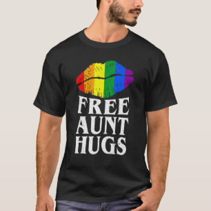 Womens Free Aunt Hugs Lips Rainbow Lgbt Gay Pride T-Shirt