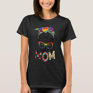 Womens Free Mom Hugs Messy Bun Lgbt Pride Rainbow T-Shirt